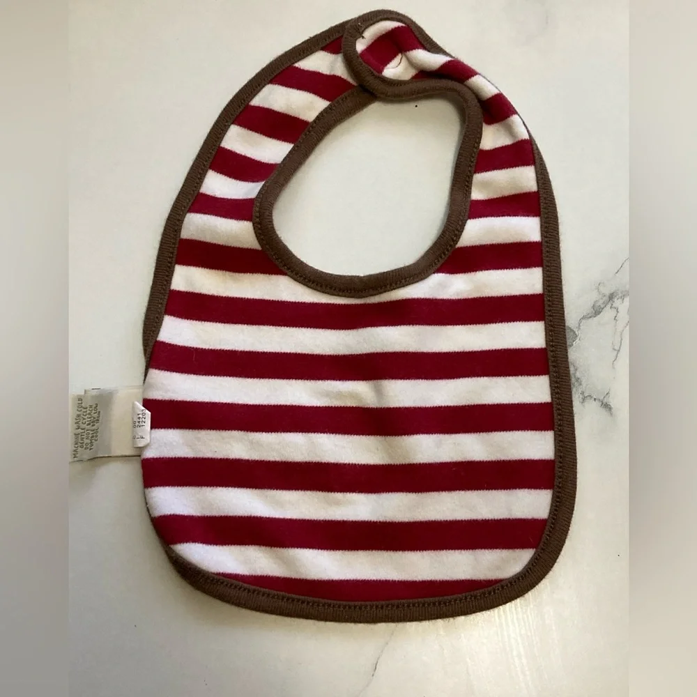 Winnie The Pooh Embroidered Striped Bib - Red and White